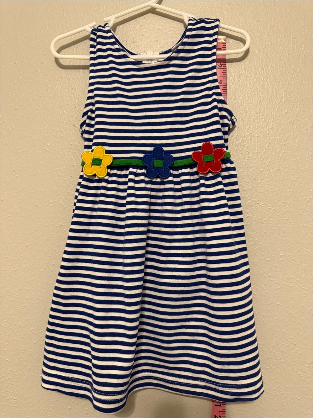 Florence Eiseman Navy & White Striped Dress with Colorful Flower Belt